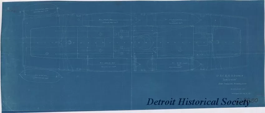Blueprint - U.S.C.&G.S. Steamer, Surveyor; 
Boat Handling Arrangement