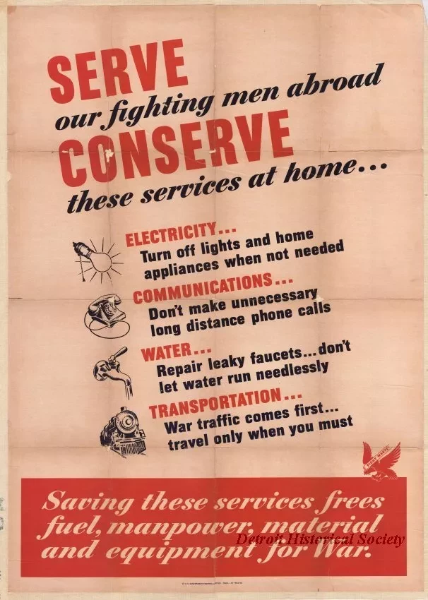 Poster - Serve our fighting men abroad; Conserve these services at home.