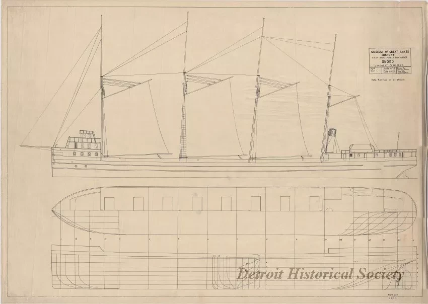 Drawing, Technical - First Steel Hulled Bulk Carrier, Onoko