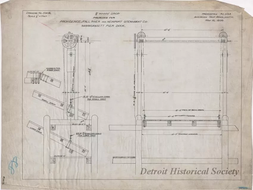 Drawing, Technical - 3/4" Wharf Drop Proposed for 
Providence, Fall River and Newport Steamboat Co.,
Narragansett Pier Dock