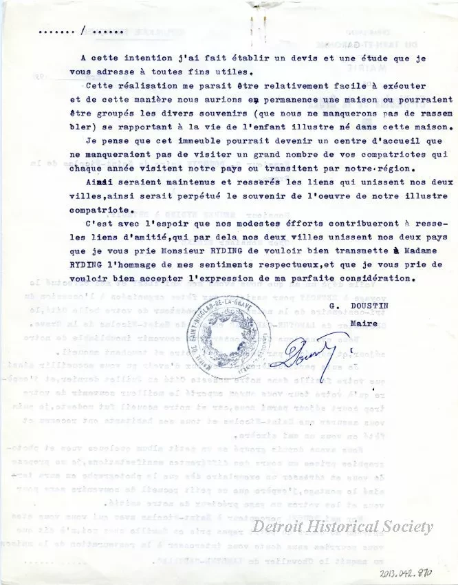 Letter - Departement Du Tarn-Et-Garonne,
Mairie de St-Nicolas de la Grave