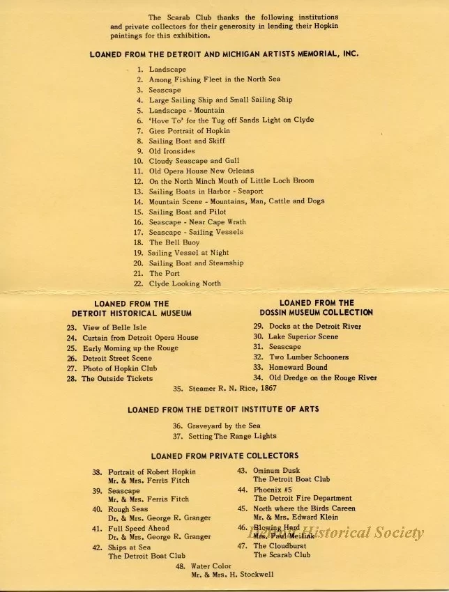 Program - The Scarab Club presents an Exhibition of the Paintings of Robert Hopkin (1832-1909)