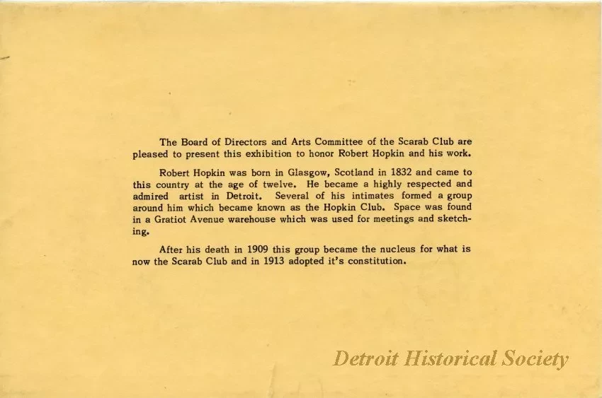 Program - The Scarab Club presents an Exhibition of the Paintings of Robert Hopkin (1832-1909)