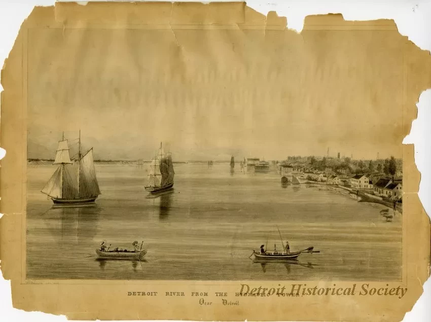 Drawing - Detroit River From the Hydraulic Tower
