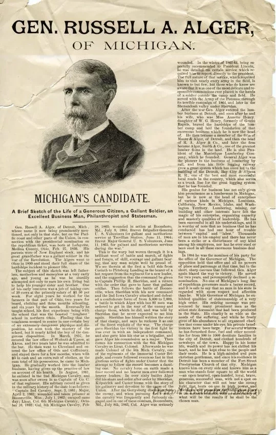Leaflet - Gen. Russell A. Alger of Michigan
