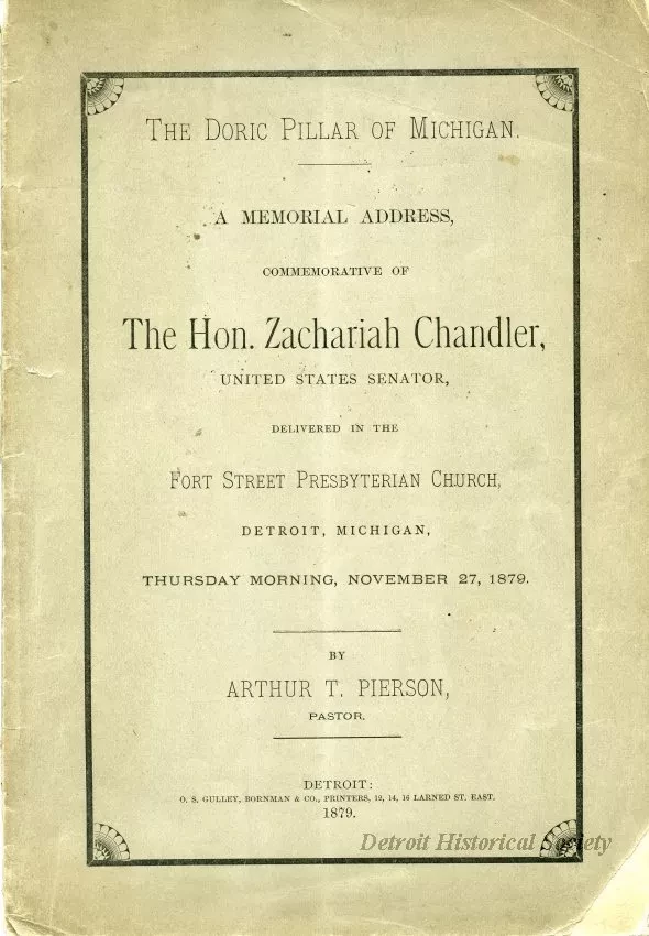Booklet - Memorial Address Commemorative for Zachariah Chandler