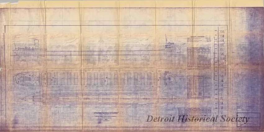 Blueprint - Steamer Eugene P. Thomas,
Outboard Profile & Capacity Plan
