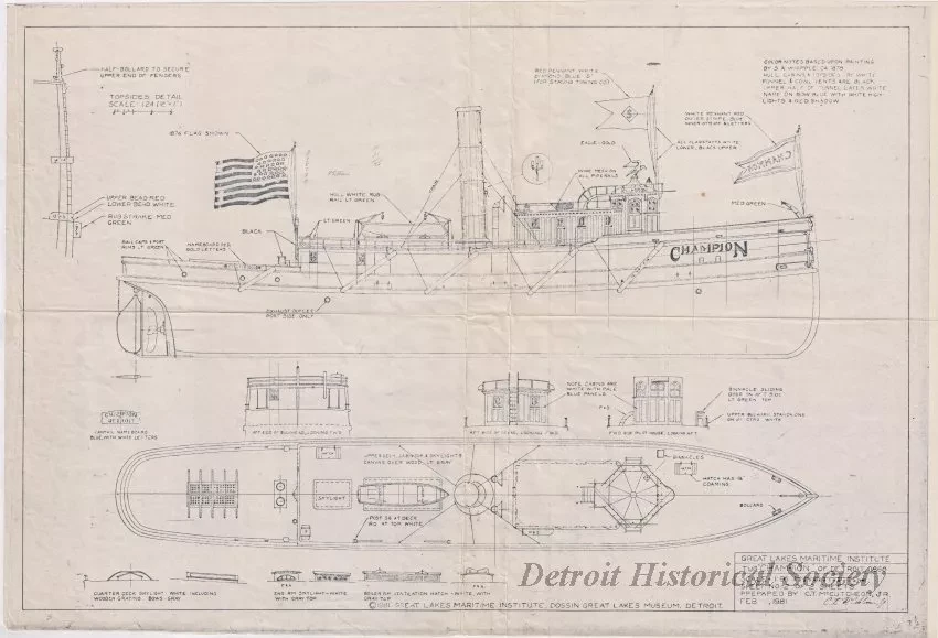 Blueprint - Tug Champion of Detroit, 1868