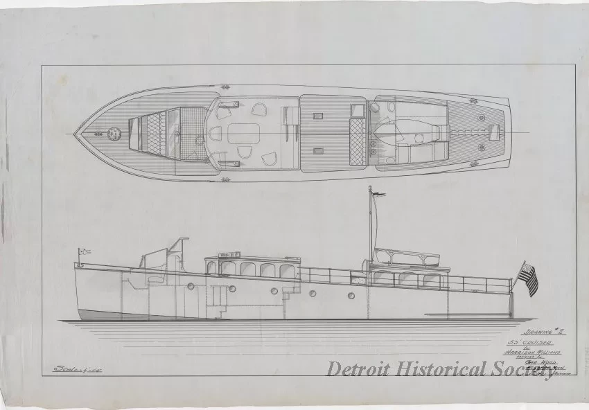 Drawing, Technical - Drawing #2, 55' Cruiser for Harrison Williams, 
Designed by Gar Wood, Algonac, Mich
