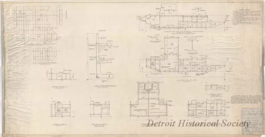 Drawing, Technical - Maryland Port Authority,
Self-Propelled Oil Recovery Barge -
General Arrangement, Structural Sections
