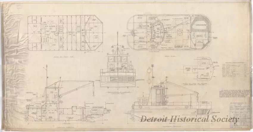 Drawing, Technical - Maryland Port Authority,
Self-Propelled Oil Recovery Barge -
General Arrangement Plans and Elevations