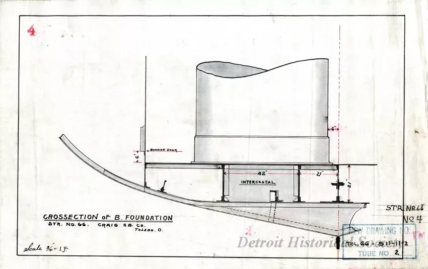 Drawing, Technical - Crossection of B. [Bunker] Foundation,
Str. [Steamer] No. 66