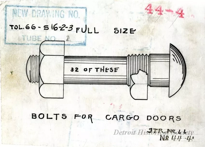 Drawing, Technical - Bolts for Cargo Doors,
Str. [Steamer] No. 66