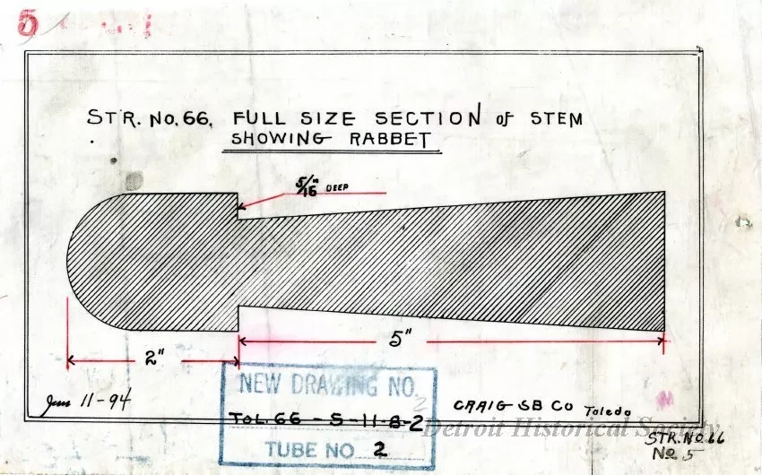Drawing, Technical - Str. [Steamer] No. 66,
Full Size Section of Stem Showing Rabbet.
