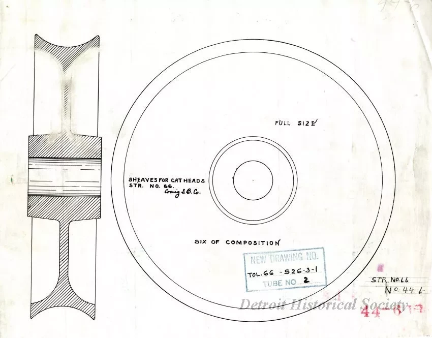 Drawing, Technical - Sheaves for Catheads, St'r. [Steamer] No. 66
