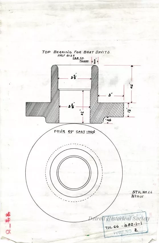 Drawing, Technical - Top Bearing for Boat Davits, St'r. [Steamer] No. 66