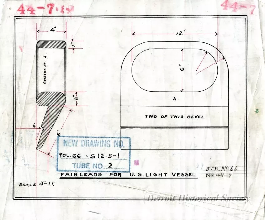 Drawing, Technical - Fair Leads for U. S. Light Vessel,
St'r. [Steamer] No. 66