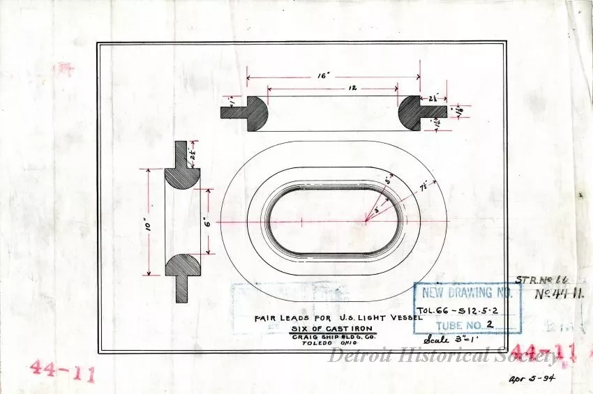 Drawing, Technical - Fair Leads for U. S. Light Vessel,
St'r. [Steamer] No. 66