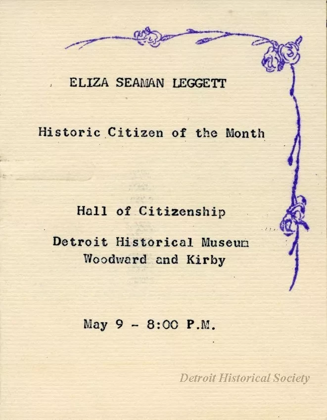 Program - Eliza Seaman Legget, Historic Citizen of the Month