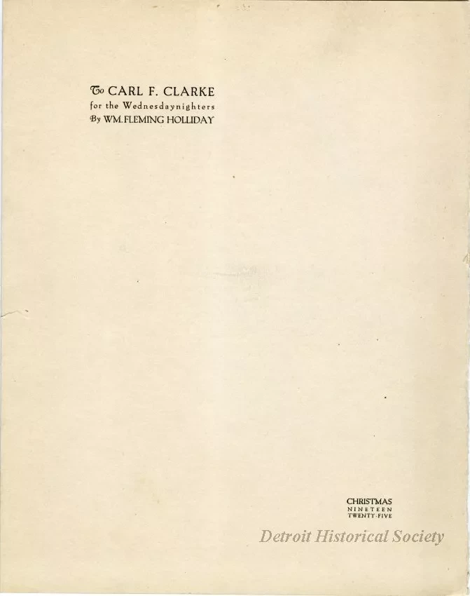 Program - To Carl F. Clarke for the Wednesdaynighters by Wm. Fleming Holliday