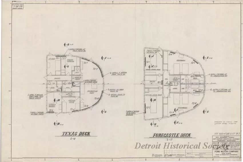 Drawing, Technical - MV Benson Ford,
Hot Water Heating System, Forward Quarters