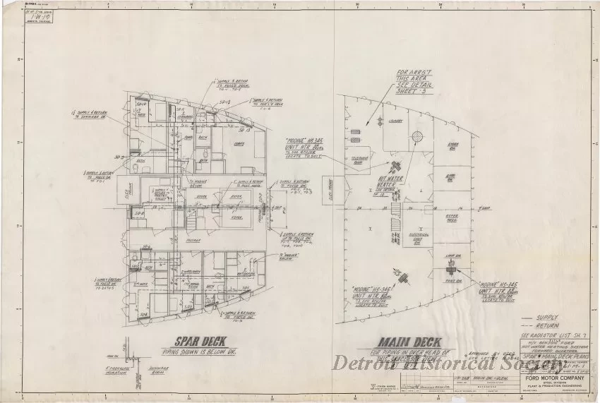 Drawing, Technical - MV Benson Ford,
Hot Water Heating System, Forward Quarters