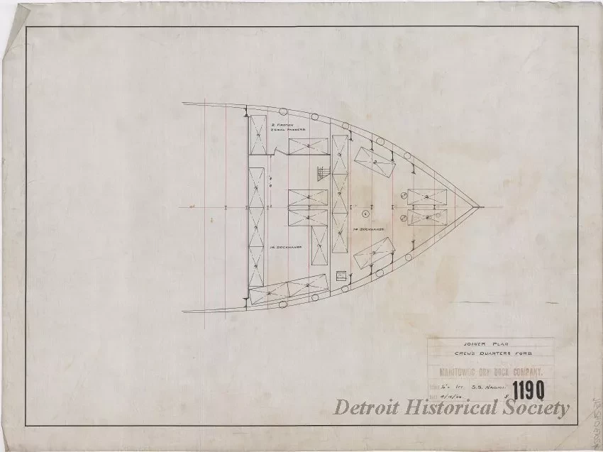 Drawing, Technical - Joiner Plan, 
Crew's Quarters For'd.