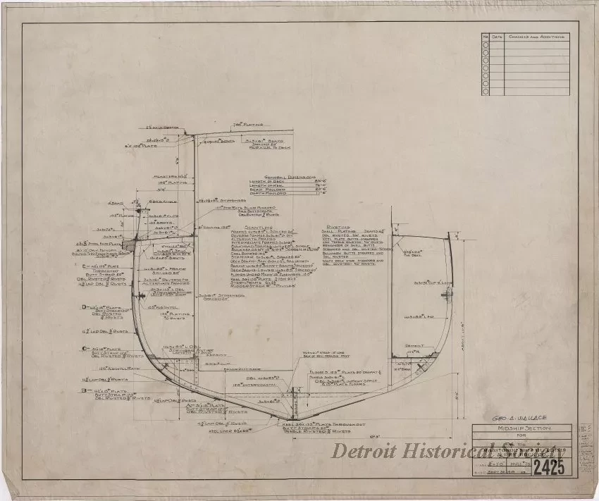 Drawing, Technical - Midship Section for Fire Tug
[Hull No. 75]
