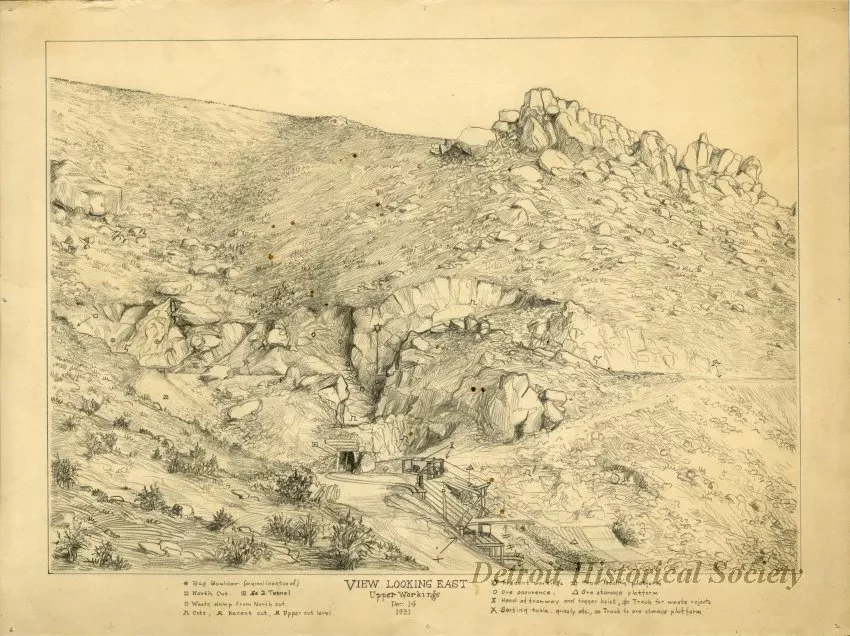 Sketch - View Looking East, Upper Workings