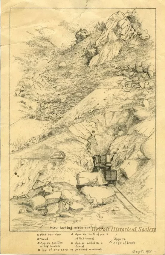 Sketch - View looking north east in cut