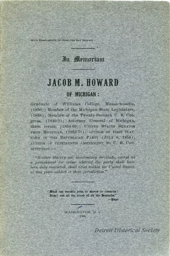 Booklet - In Memoriam, Jacob M. Howard of Michigan