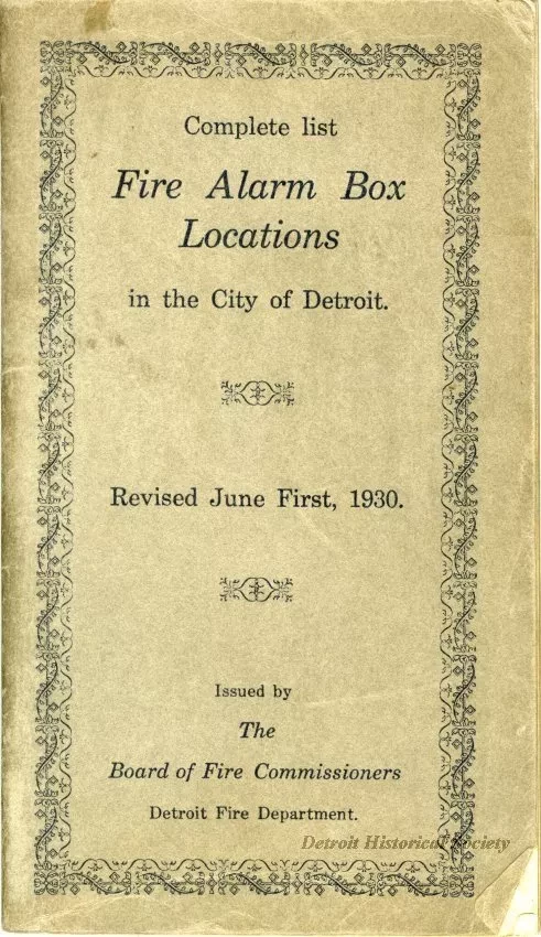 Booklet - Complete List Fire Alarm Box Locations in the City of Detroit