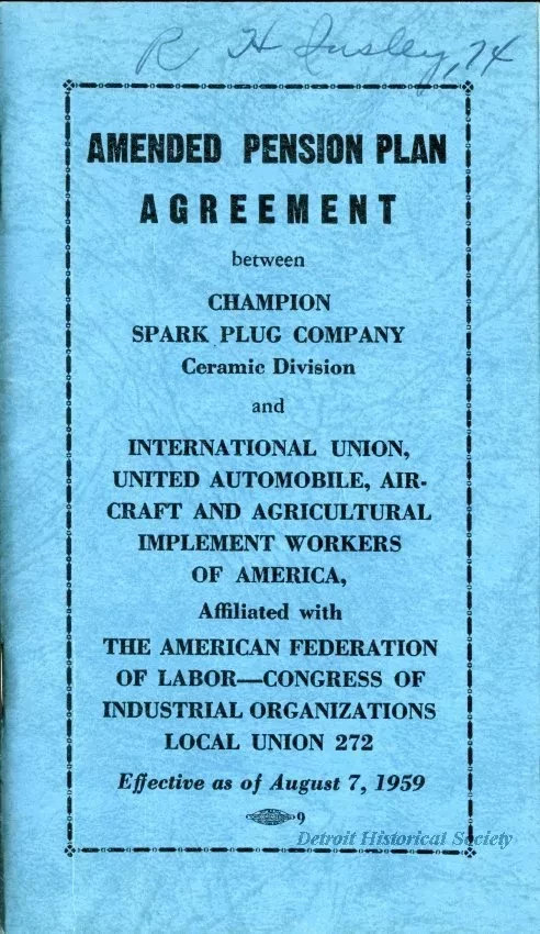 Agreement - Amended Pension Plan Agreement between Champion Spark Plug Company Ceramic Division and International Union, United Automobile, Aerospace and Agricultural Implement Workers of America, Affiliated with The American Federation of Labor - Congres