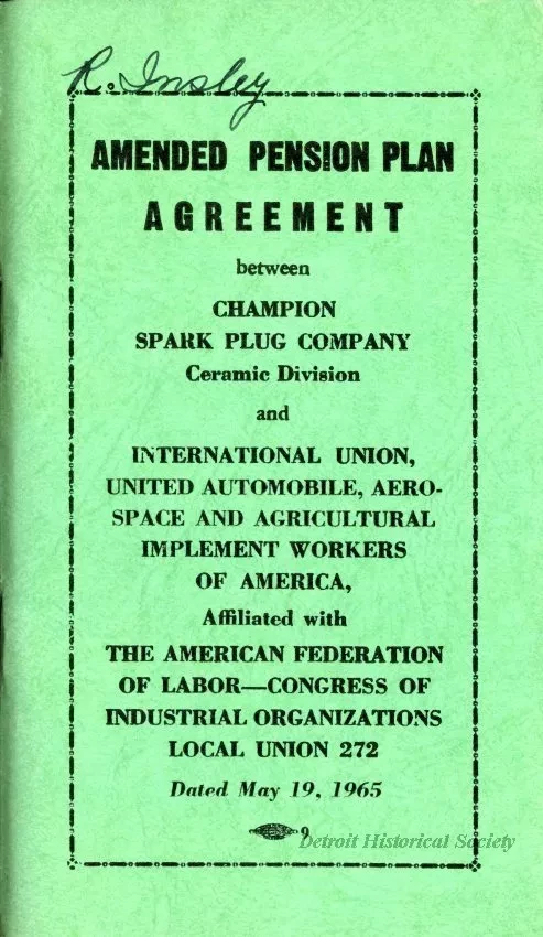 Agreement - Amended Pension Plan Agreement between Champion Spark Plug Company Ceramic Division and International Union, United Automobile, Aerospace and Agricultural Implement Workers of America, Affiliated with The American Federation of Labor - Congres