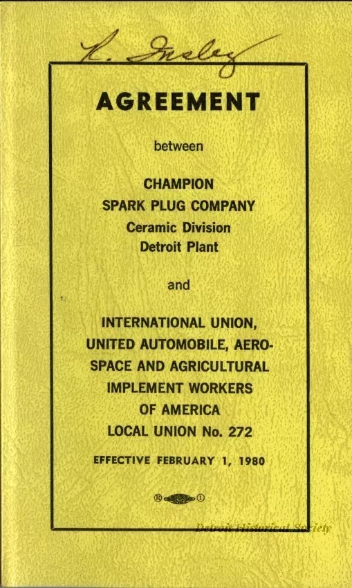 Agreement - Agreement between Champion Spark Plug Company Ceramic Division Detroit Plant and International Union, United Automobile, Aerospace and Agricultural Implement Workers of America, Local Union 272; Effective February 1, 1980