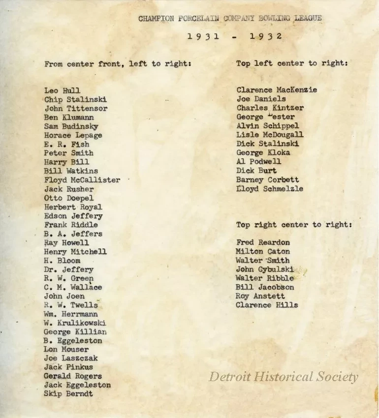 Print, Photographic - Champion Porcelain Co. Bowling League 1931-1932