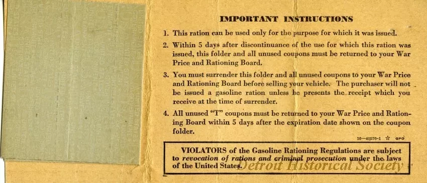 Coupon, Ration - Mileage Ration Identification Folder