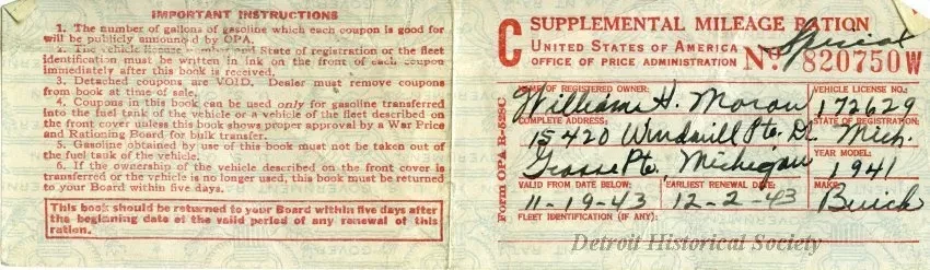 Coupon, Ration - Supplemental Mileage Ration