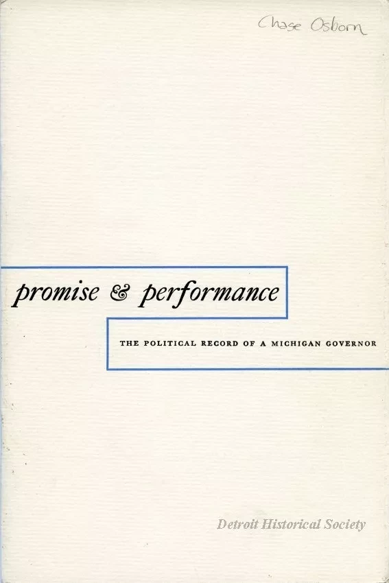 Booklet - Promise and Performance, The Political Record of a Michigan Governor