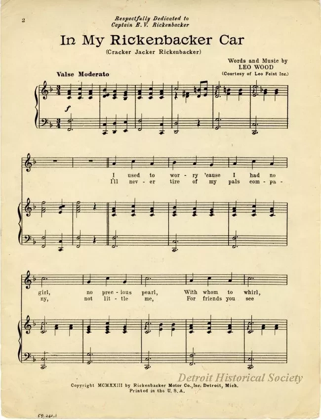 Music, Sheet - In My Rickenbacker Car (Cracker Jacker Rickenbacker)