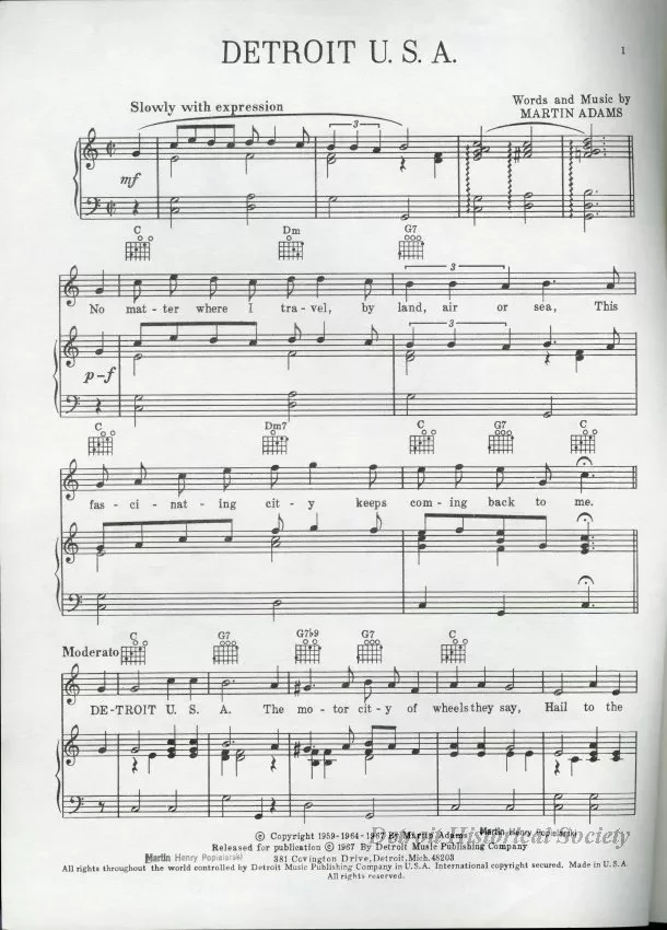 Music, Sheet - Detroit U.S.A.