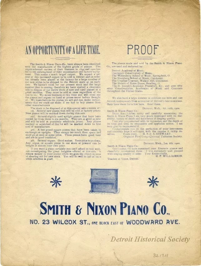 Music, Sheet - The Smith & Nixon Piano Co.'s March and Two Step