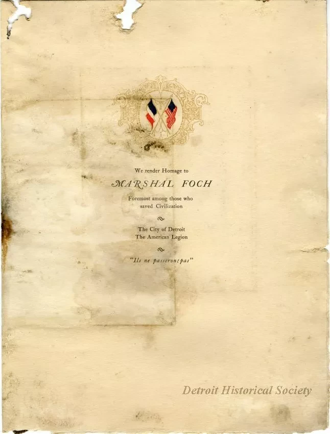 Menu - Honoring Marshal Ferdinand Foch