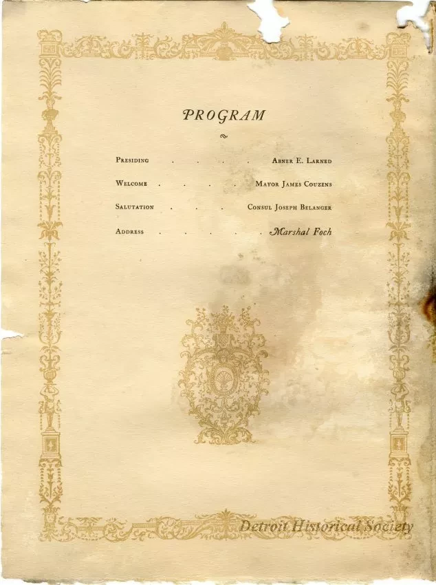 Menu - Honoring Marshal Ferdinand Foch