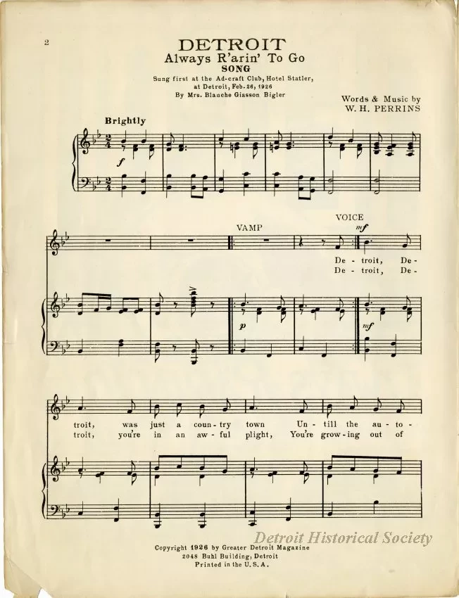 Music, Sheet - Detroit: Always R'arin' To Go