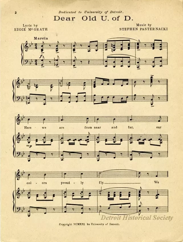 Music, Sheet - Dear Old U of D