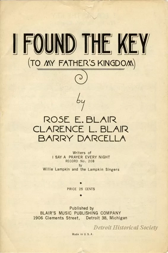 Music, Sheet - I Found the Key (To My Father's Kingdom)