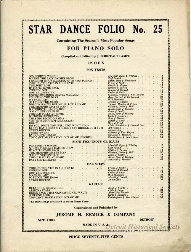 Music, Sheet - The Star Dance Folio No. 25