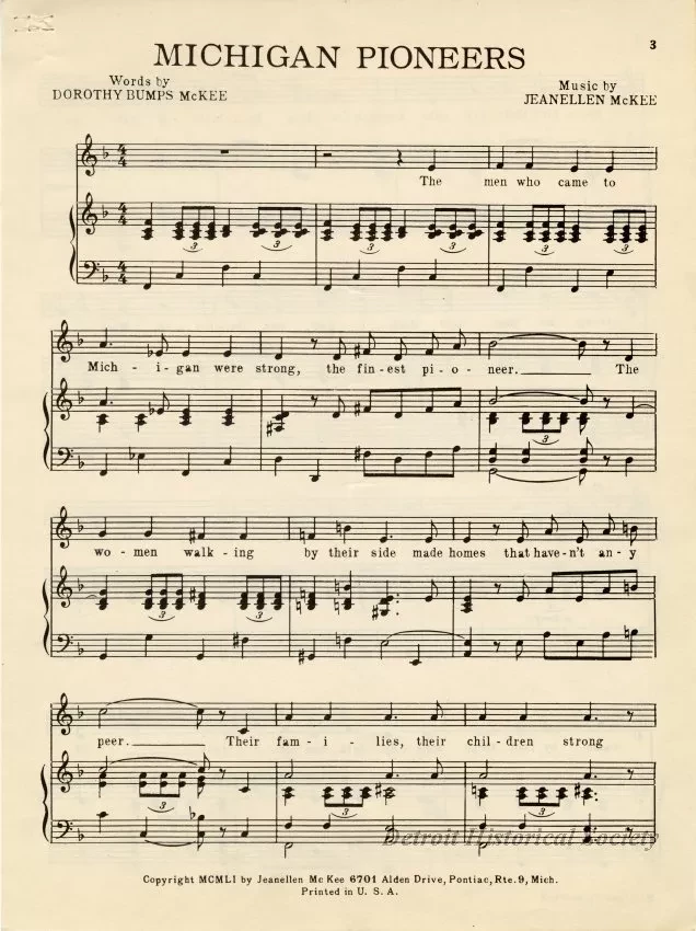 Music, Sheet - Michigan Pioneers