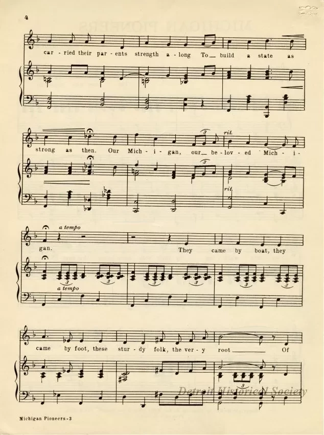 Music, Sheet - Michigan Pioneers